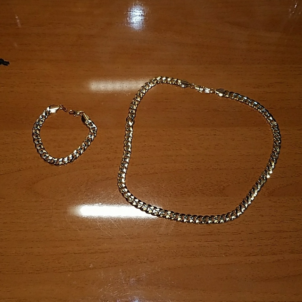 Mens "Titus" Two-Tone Necklace and Bracelet Set